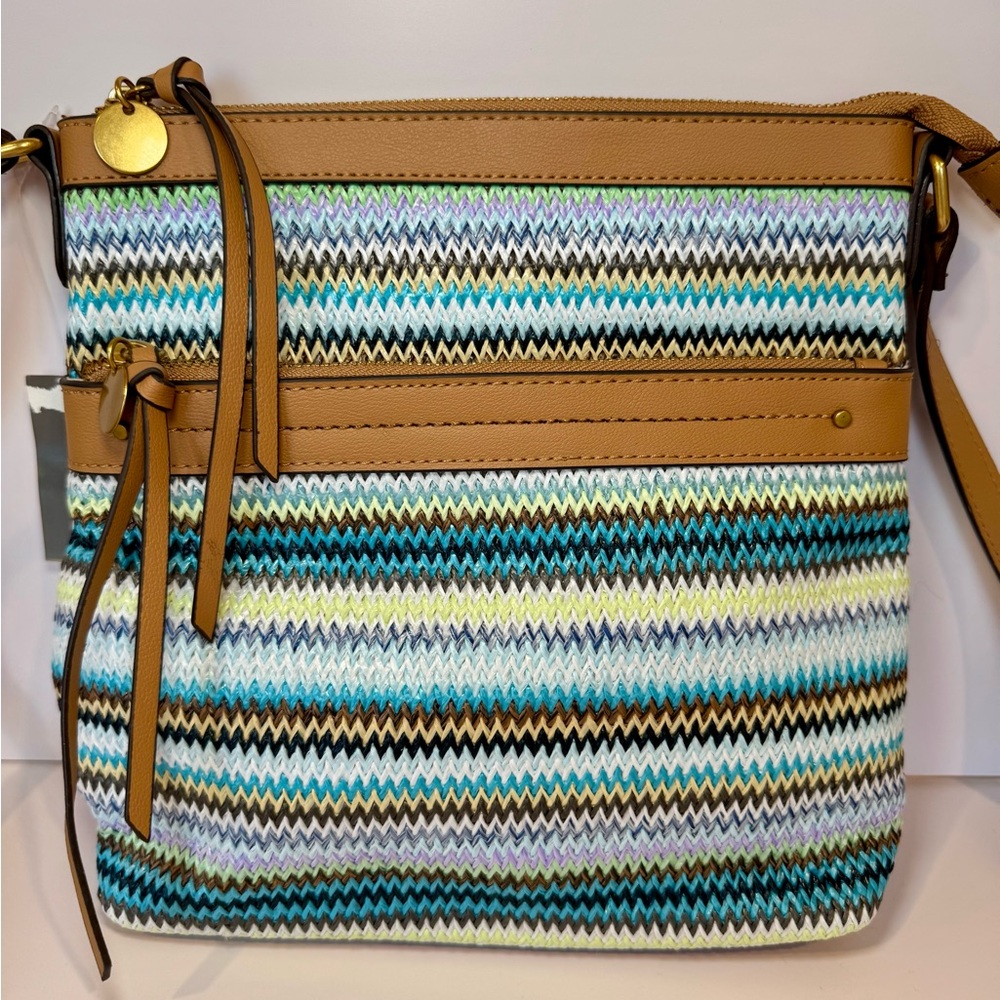 New With Tag Style & Co Straw North South Crossbody Bag In Multicolor Bl… - Picture 2 of 10